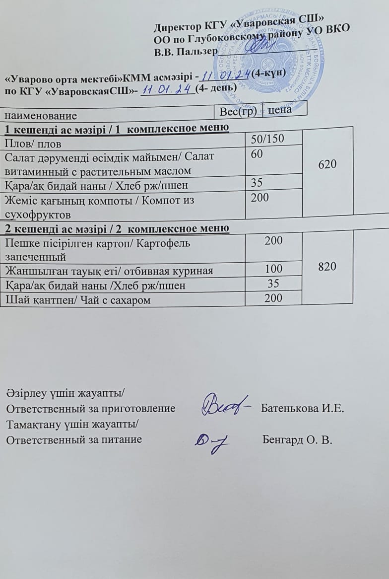 Мектеп асханасының мәзірі
