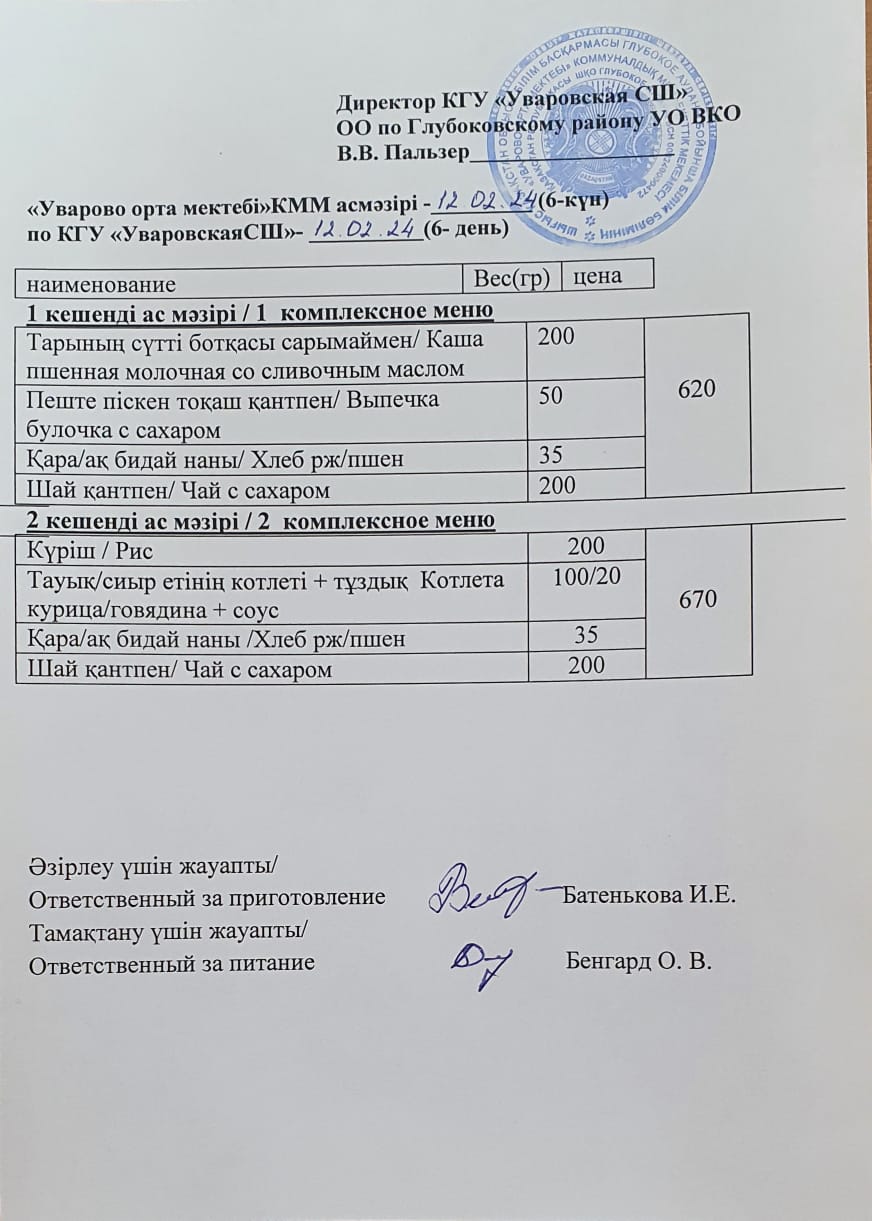 Мектеп асханасының мәзірі