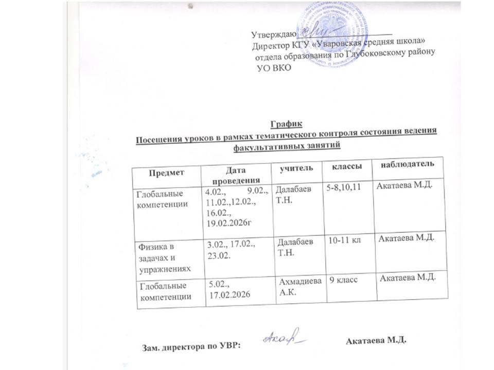График посещения уроков Факультативы февраль